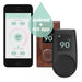 HUUM UKU sauna controls in wood and black beside the HUUM mobile app