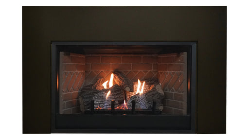 Empire 18 inch concrete refractory log set burning in an Innsbrook vent-free insert