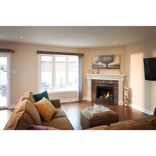 Napoleon Ascent 42 Direct Vent Gas Fireplace - installed in a white mantel in a sunny living room
