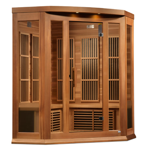 Maxxus 3 Person Corner Low EMF FAR Infrared Sauna - Canadian Red Cedar