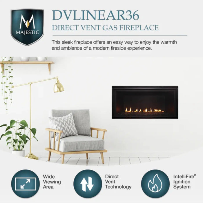 Majestic 36" Direct Vent Linear Contemporary Gas Fireplace with IntelliFire Ignition System