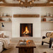 Majestic ASH36-B Ashland 36" Open Wood Burning Fireplace - installed in a white wall between built-in shelves