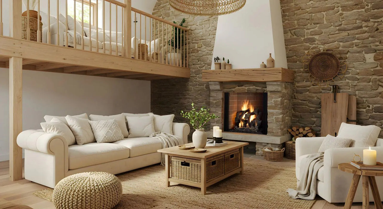 Majestic Ashland open wood burning fireplace in a room with brown traditional brick