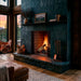 Majestic ASH42-B Ashland 42" Open Wood Burning Fireplace - installed in a dark teal wall with a slate hearth