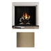 Majestic ASH42-B Ashland 42" Open Wood Burning Fireplace - front view with a white surround and a tan herringbone liner swatch
