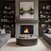 Majestic BILT36 Biltmore 36" Open Wood Burning Fireplace - installed between dark built-in shelves below framed art
