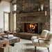 Majestic BILT50 Biltmore 50" Open Wood Burning Fireplace - installed in a stone wall with a wood mantel in a great room