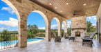 Majestic Castlewood outdoor wood burning fireplace with gray herringbone brick, outdoors