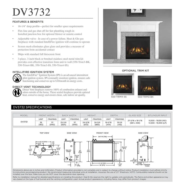 Majestic DV3732 Traditional Top/Rear Direct Vent Gas Fireplace