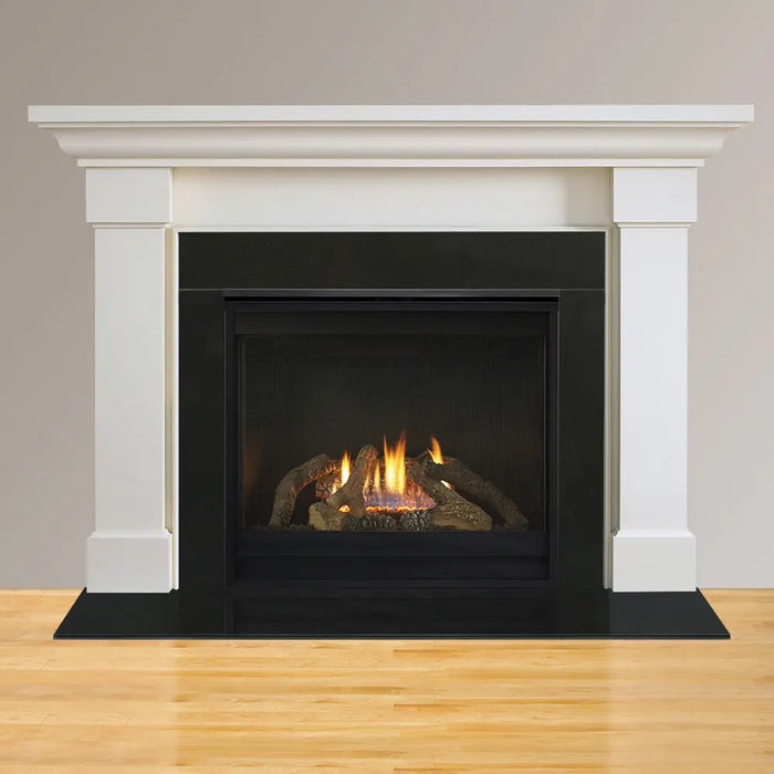Majestic DV4236-B DV4236 Traditional Top/Rear Direct Vent Gas Fireplace - installed with a white mantel
