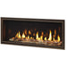 Majestic ECHEL60IN-C Echelon II 60" Linear Direct Vent Natural Gas Fireplace - angled view with flames and bronze trim (view 2)