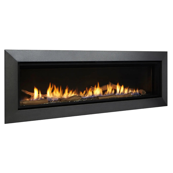 Majestic ECHEL60IN-C Echelon II 60" Linear Direct Vent Natural Gas Fireplace - angled view with a wide gray front