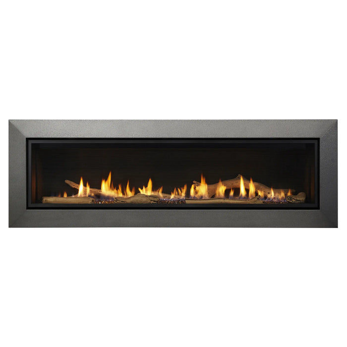 Majestic ECHEL60IN-C Echelon II 60" Linear Direct Vent Natural Gas Fireplace - front view with a wide gray front