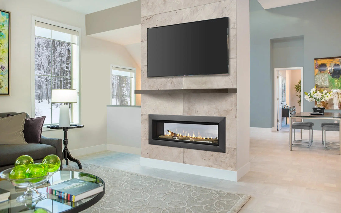 Majestic Echelon II see-through linear gas fireplace in a room