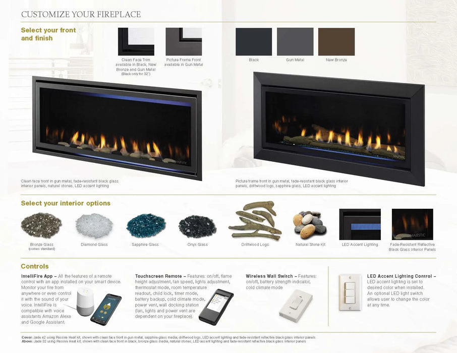 Majestic Jade 32" Linear Contemporary Direct Vent Natural Gas Fireplace With IntelliFire Touch Ignition System Majestic