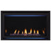 Majestic JADE32IN-B Jade 32" Linear Direct Vent Natural Gas Fireplace - front view with flames and blue accent lighting