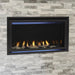 Majestic JADE32IN-B Jade 32" Linear Direct Vent Natural Gas Fireplace - installed in a white stacked-stone wall, close view