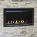 Majestic JADE32IN-B Jade 32" Linear Direct Vent Natural Gas Fireplace - installed in a white stacked-stone wall, close view