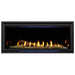 Majestic Jade 42" Linear Direct Vent Gas Fireplace - front view with driftwood logs and blue accent lighting