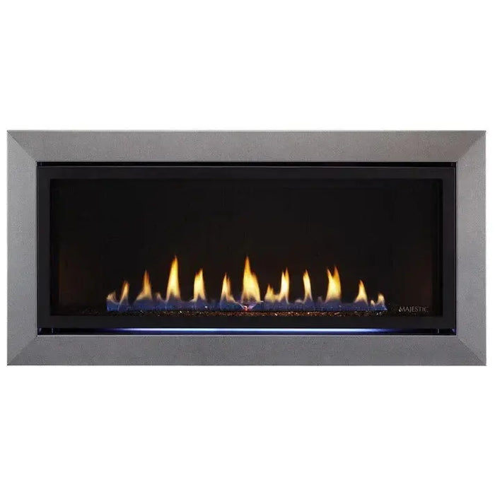 Majestic Jade 42" Linear Direct Vent Gas Fireplace - front view with a wide gray front