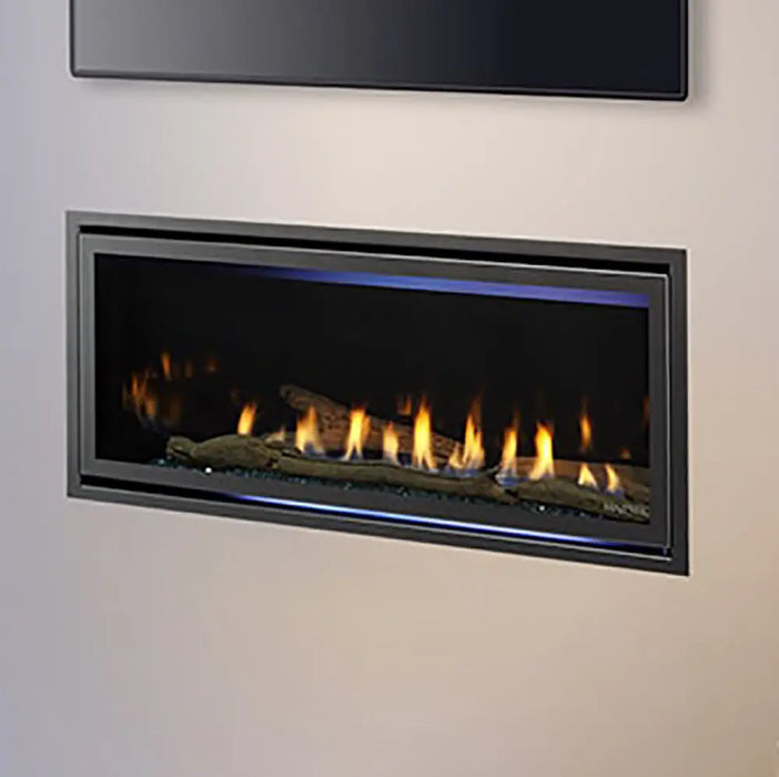 Majestic Jade 42" Linear Direct Vent Gas Fireplace - installed in a wall below a TV