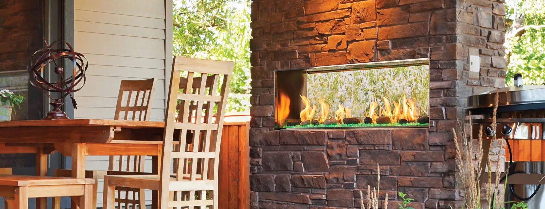 Majestic Lanai 48 see-through outdoor linear gas fireplace, front view
