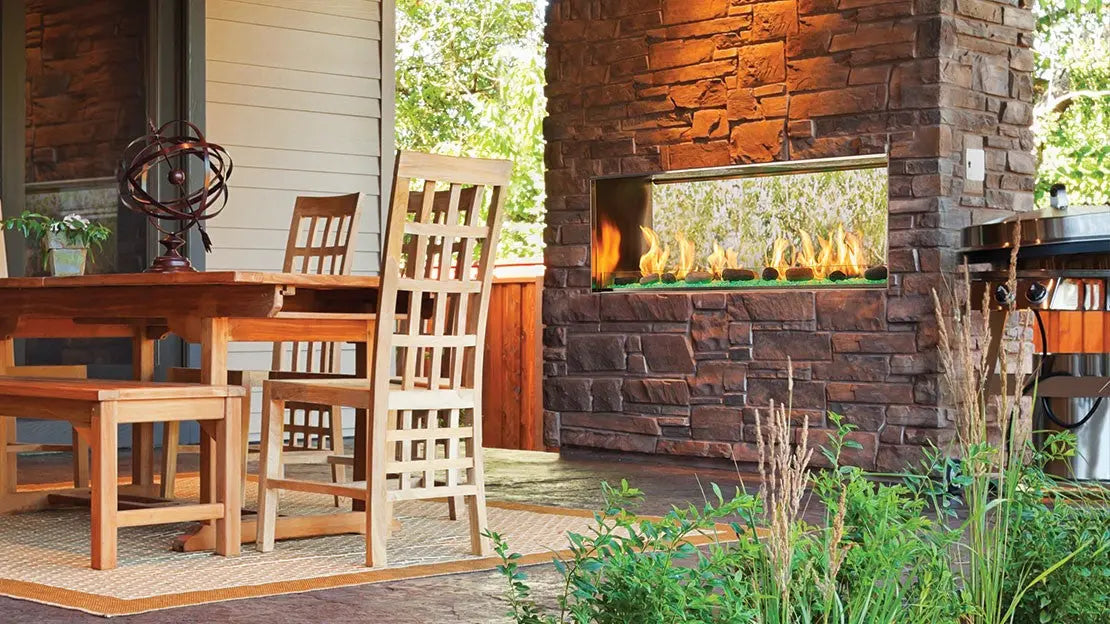 Majestic Lanai 48 see-through outdoor linear gas fireplace installed outdoors