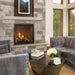Majestic MARQ42IN-B Marquis II 42" Direct Vent Gas Fireplace - installed in a stone wall below framed art