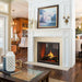 Majestic MARQ42STIN Marquis II 42" See-Through Direct Vent Gas Fireplace - installed with a white mantel below framed art