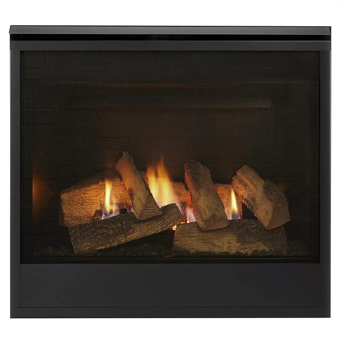 Majestic Mercury 32" Traditional Direct Vent Gas Fireplace - front view with logs burning, close view