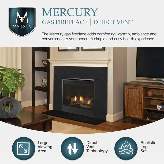 Majestic Mercury 32" Traditional Direct Vent Gas Fireplace - overview graphic with the fireplace in a room