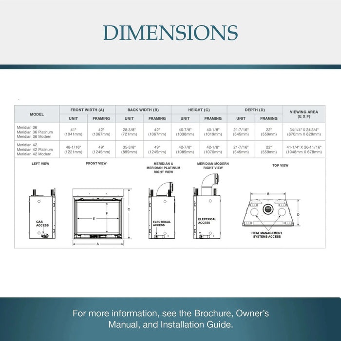 Majestic Meridian 36" Top/Rear Direct Vent Gas Fireplace - dimensions diagram
