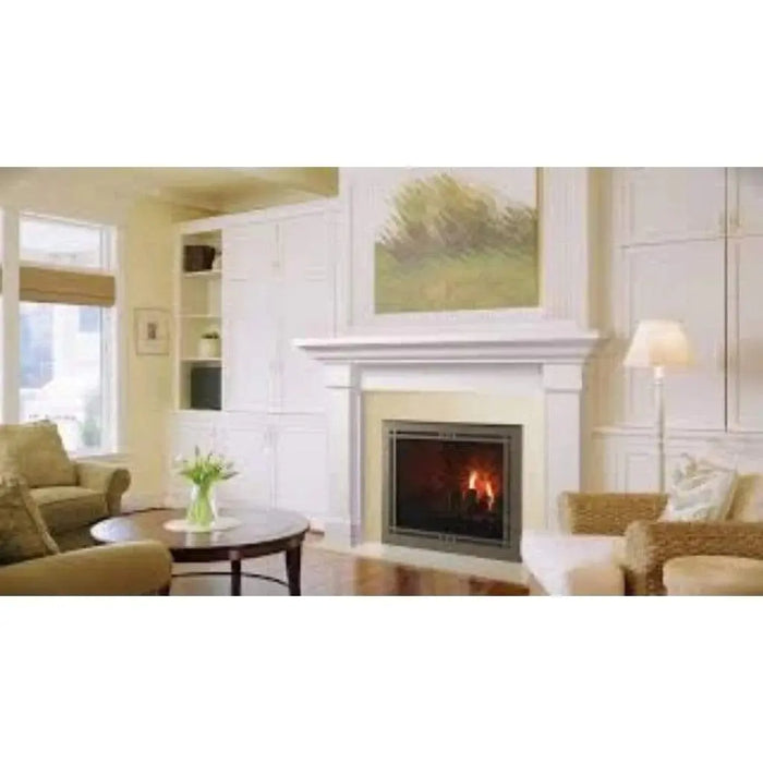 Majestic Meridian 42" Direct Vent Gas Fireplace - installed with a white mantel in a living room