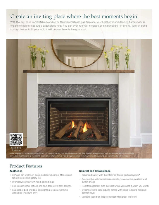 Majestic Meridian 42" Traditional Top/Rear Direct Vent Natural Gas Fireplace With IntelliFire Touch Ignition System Majestic