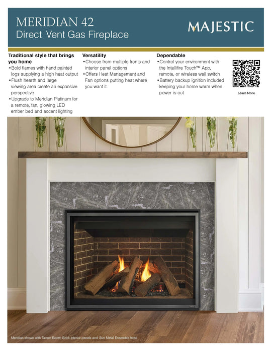 Majestic Meridian 42" Traditional Top/Rear Direct Vent Propane Gas Fireplace With IntelliFire Touch Ignition System Majestic