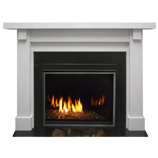 Majestic MER36MN Meridian Modern 36" Top Direct Vent Natural Gas Fireplace - installed with a white mantel, front view