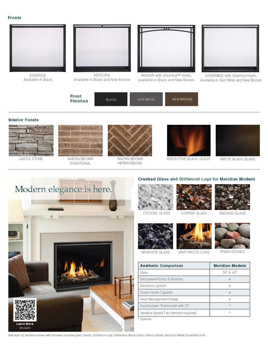 Majestic Meridian Modern 36" Traditional/Contemporary Top Direct Vent Natural Gas Fireplace With IntelliFire Touch ignition System Majestic