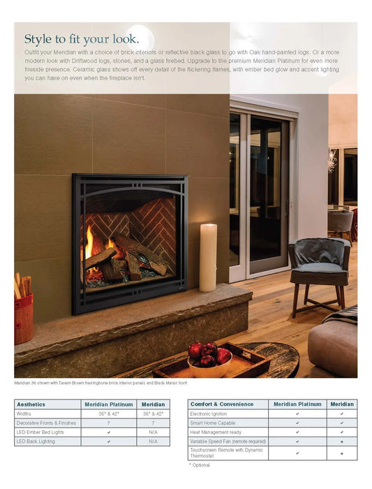 Majestic Meridian Modern 36" Traditional/Contemporary Top Direct Vent Natural Gas Fireplace With IntelliFire Touch ignition System Majestic