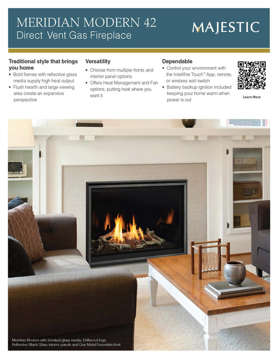 Majestic Meridian Modern 42" Traditional/Contemporary Top Direct Vent Natural Gas Fireplace With IntelliFire Touch ignition System Majestic