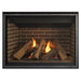 Majestic Meridian Platinum 36" Top/Rear Direct Vent Gas Fireplace - front view with logs and brick interior
