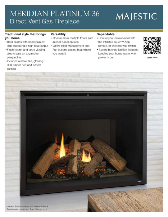 Majestic Meridian Platinum 36" Traditional Top/Rear Direct Vent Natural Gas Fireplace With IntelliFire Touch ignition System Majestic
