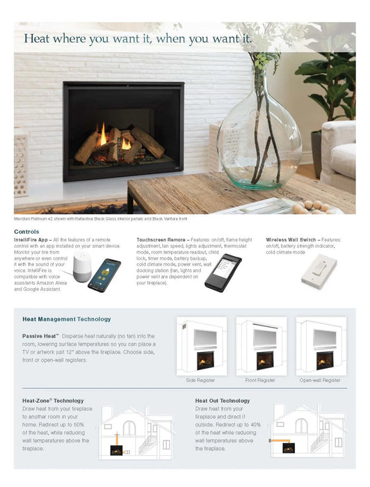 Majestic Meridian Platinum 42" Traditional Top/Rear Direct Vent Natural Gas Fireplace With IntelliFire Touch ignition System Majestic