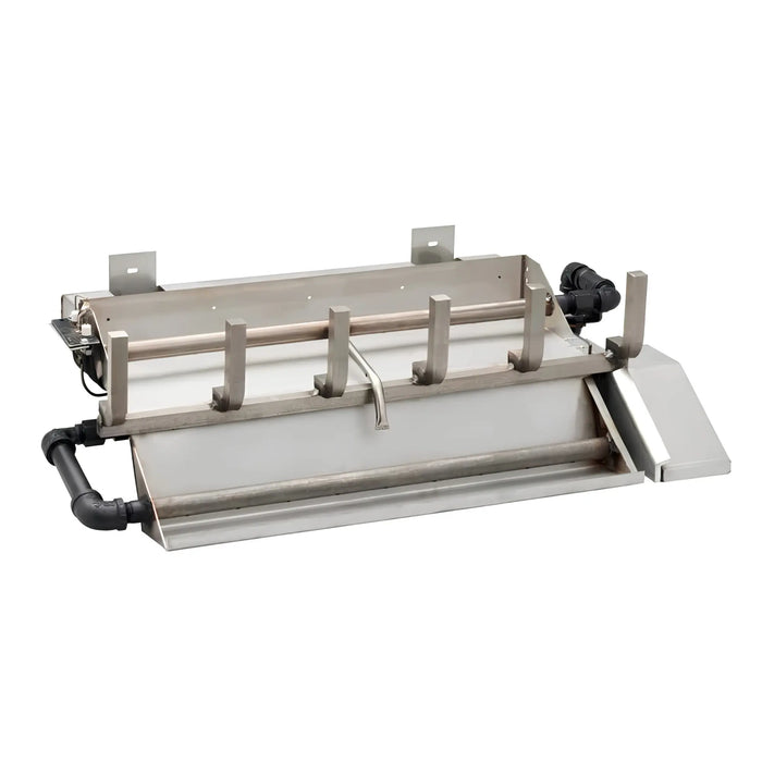 Majestic Outdoor Burners for Cottagewood Wood Burning Fireplace - stainless steel burner with grate, angled view