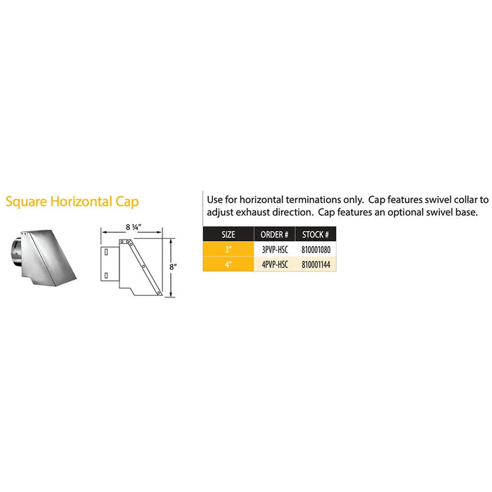 Majestic PelletVent Pro DV-3PVP-HSC 3" Square Horizontal Cap