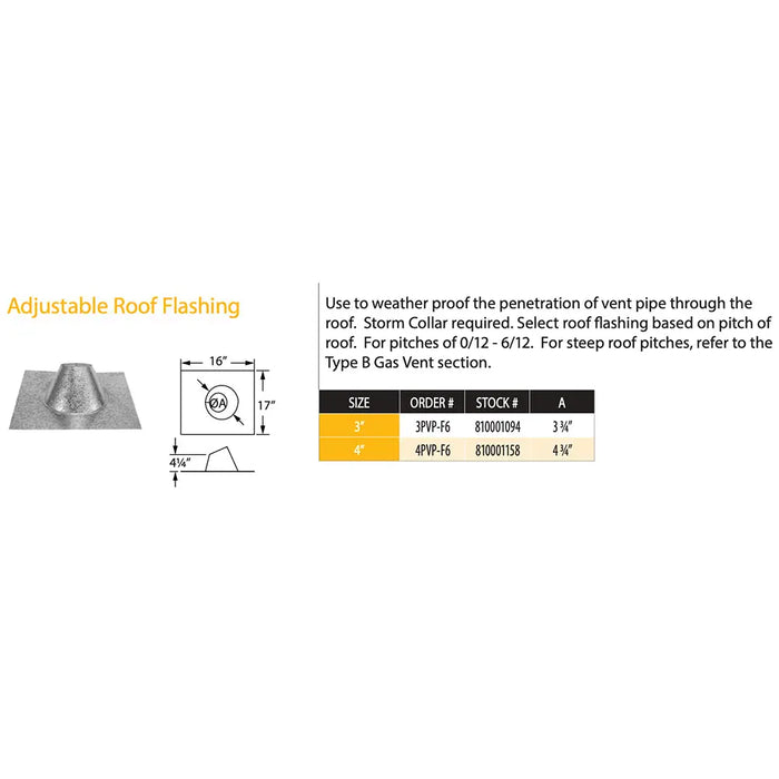 Majestic PelletVent Pro DV-4PVP-F6 4" 0/12 - 6/12 Pitch Adjustable Roof Flashing