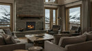 Majestic Pioneer II Wood-Burning Fireplace - installed in a stone wall in a mountain living room
