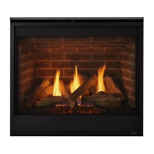 Majestic QUARTZ36IFTN Quartz 36" Direct Vent Natural Gas Fireplace - front view with logs and brick interior