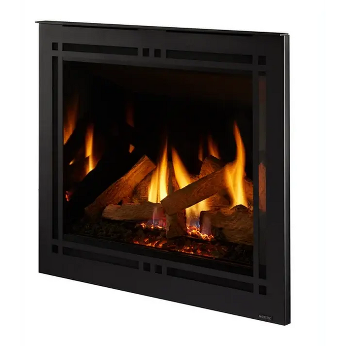 Majestic QUARTZ36IFTN Quartz 36" Direct Vent Natural Gas Fireplace - angled view with a decorative front