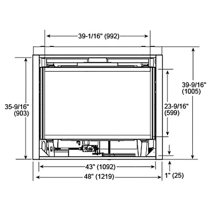 Majestic Quartz 36" Direct Vent Fireplace - dimension drawing
