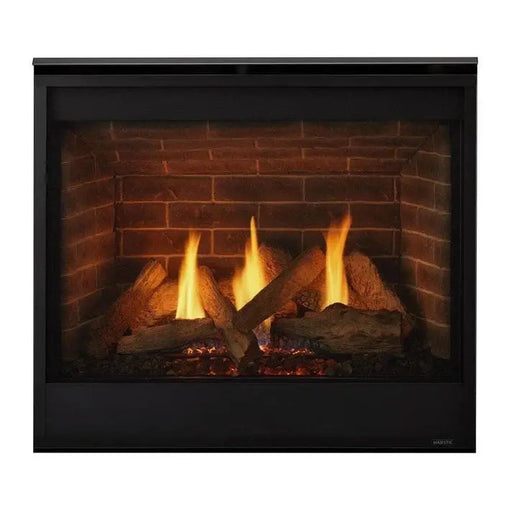 Majestic Quartz Platinum 36" Direct Vent Fireplace - front view with logs and brick interior